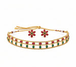 Thumbnail for Jewel City Elegant Gold-Plated Ruby & Emerald choker with Floral Stud Earrings | Traditional Ethnic Jewelry Set - Distacart
