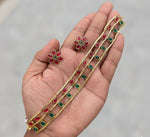 Thumbnail for Jewel City Elegant Gold-Plated Ruby & Emerald choker with Floral Stud Earrings | Traditional Ethnic Jewelry Set - Distacart