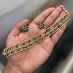 Thumbnail for Jewel City Elegant Gold-Plated Green choker with Floral Stud Earrings | Traditional Ethnic Jewelry Set - Distacart