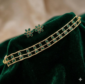 Jewel City Elegant Gold-Plated Green choker with Floral Stud Earrings | Traditional Ethnic Jewelry Set - Distacart
