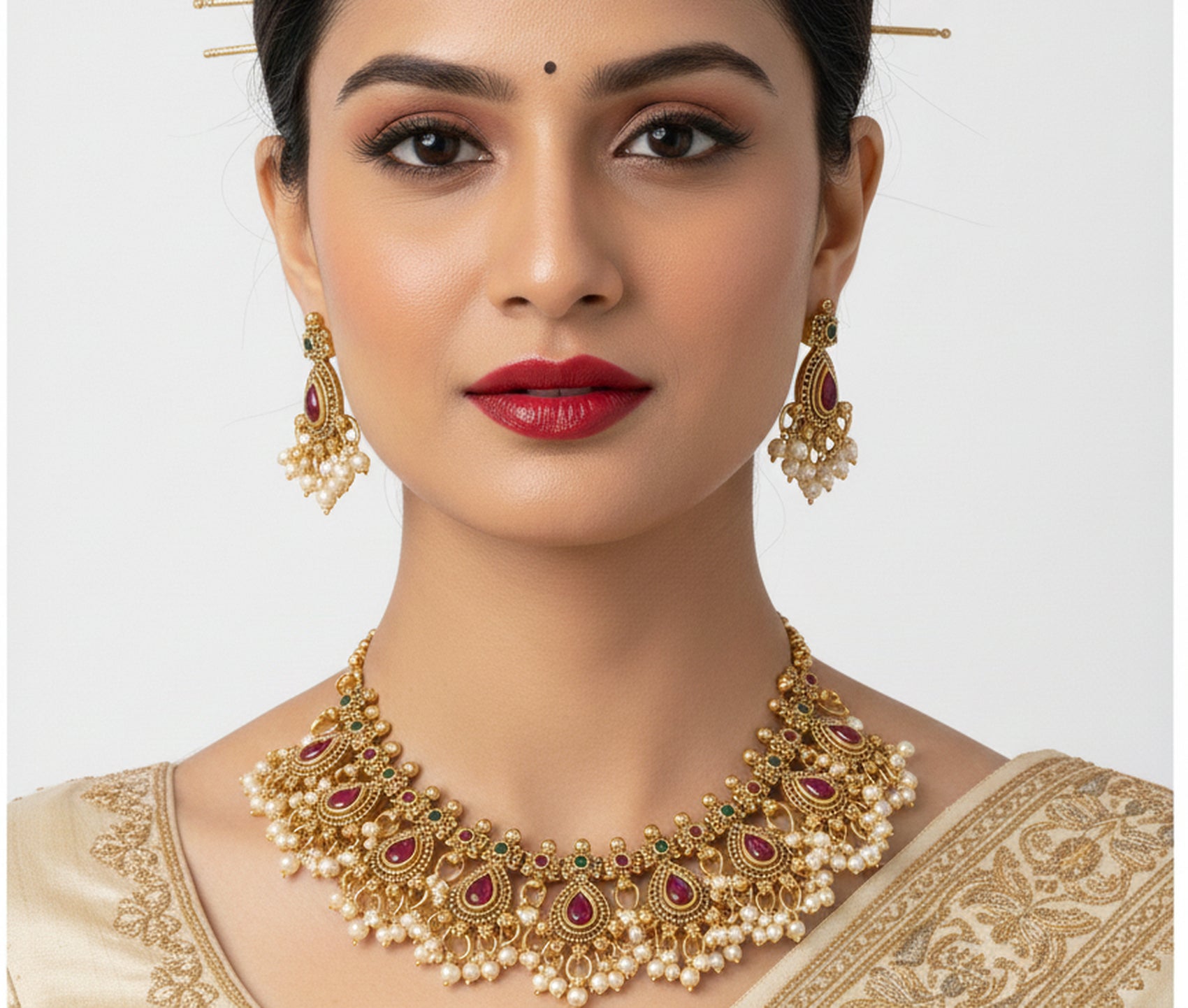 Jewel City Stunning Handcrafted Antique Gold-Plated Necklace Set - Distacart