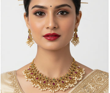 Jewel City Stunning Handcrafted Antique Gold-Plated Necklace Set - Distacart