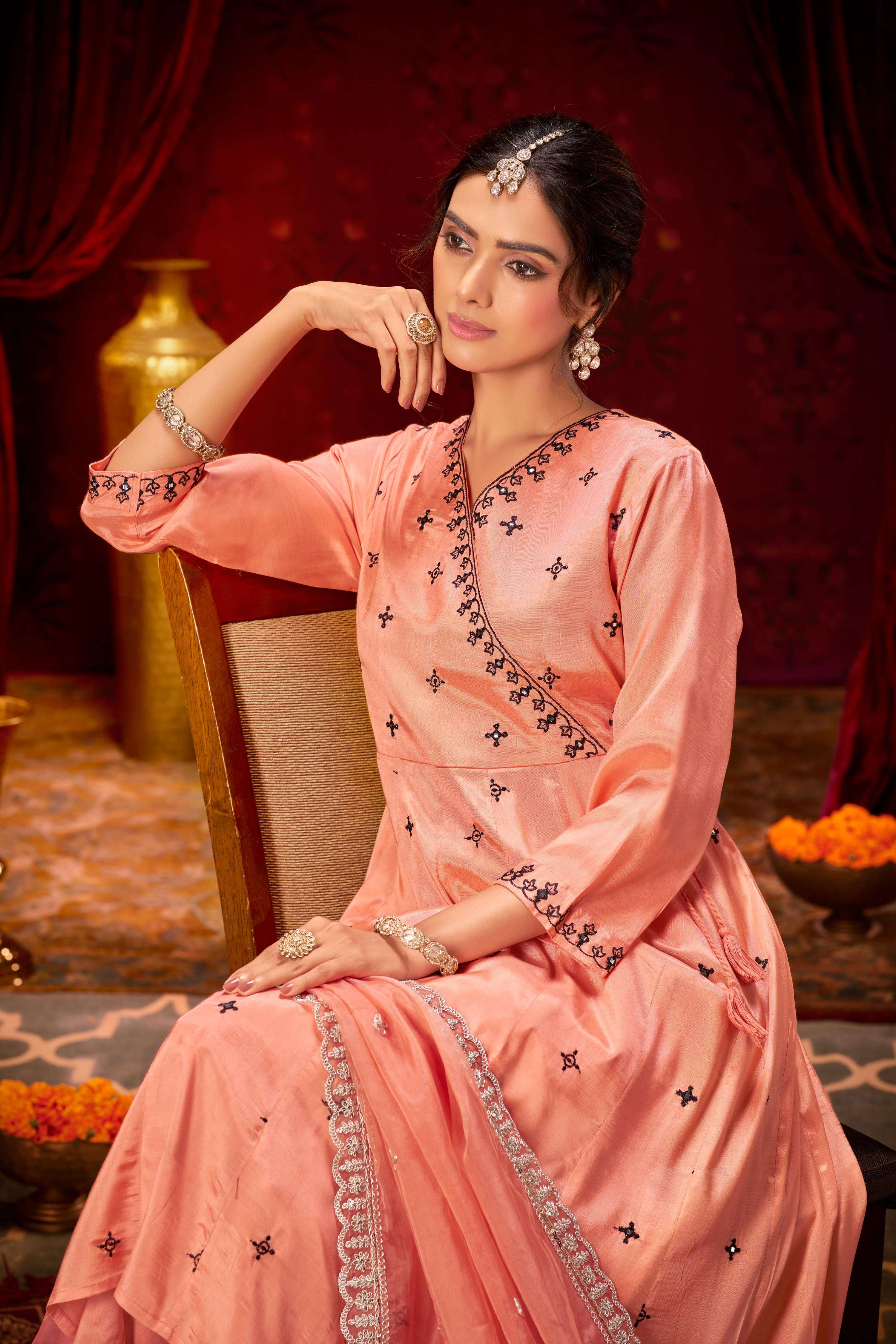 BulBul Ruqaiya Peach Muslin Kurta Set With Dupatta