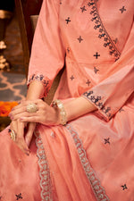 Thumbnail for BulBul Ruqaiya Peach Muslin Kurta Set With Dupatta