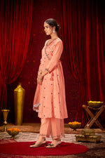 Thumbnail for BulBul Ruqaiya Peach Muslin Kurta Set With Dupatta