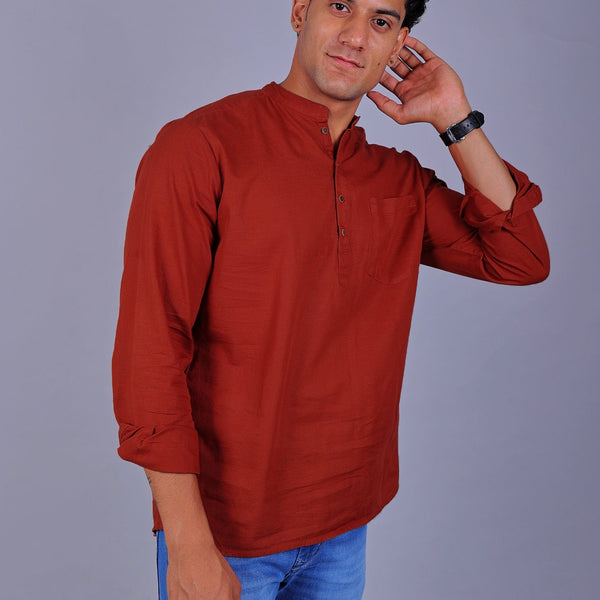 Bluebird Men's Short Kurta in Red - 100% Pure Cotton - Distacart