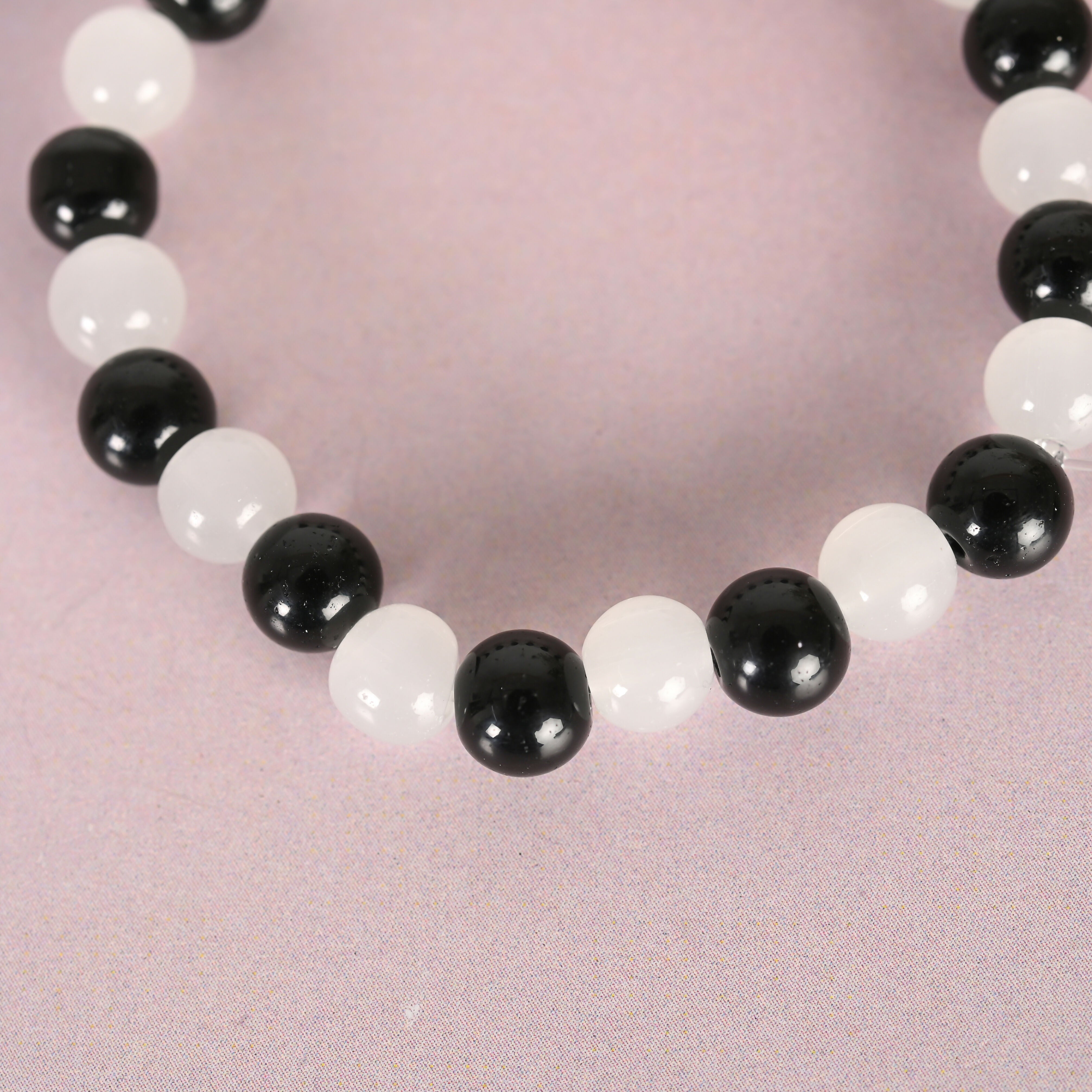 NVR Men & Women White Marble Crystal Beaded Elasticated Bracelet - Distacart