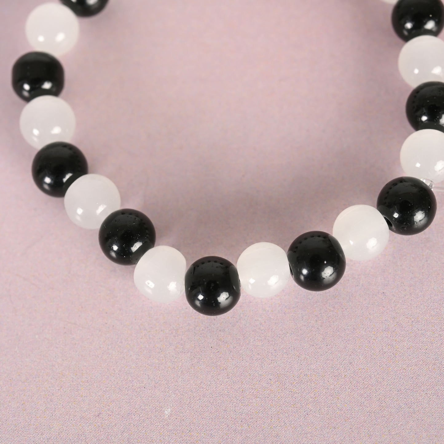 NVR Men & Women White Marble Crystal Beaded Elasticated Bracelet - Distacart
