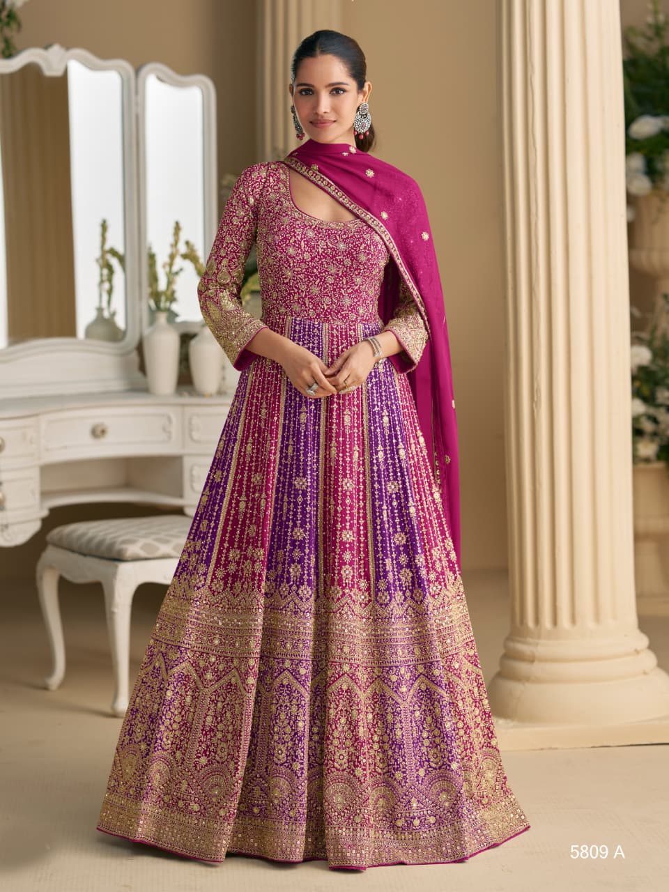 Aarshi Fashions Pink Georgette Wedding Gowns