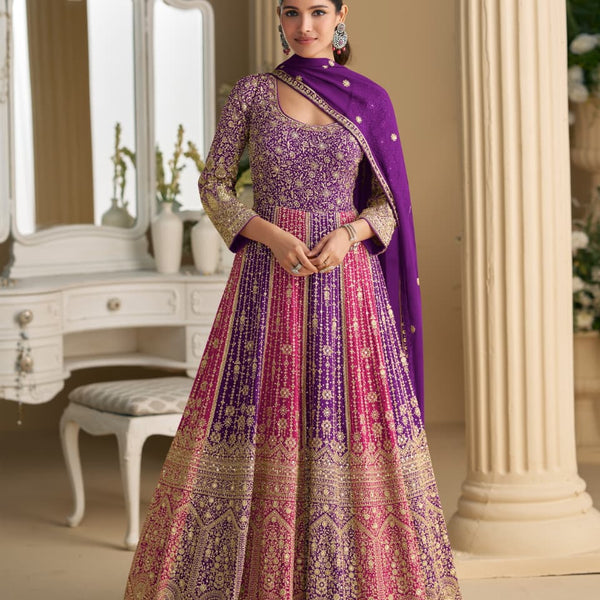 Aarshi Fashions Purple Georgette Wedding Gowns