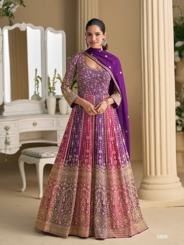 Aarshi Fashions Purple Georgette Wedding Gowns - Distacart