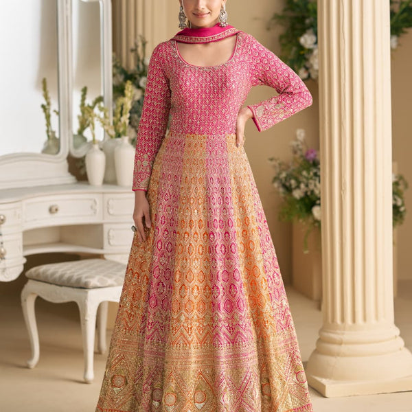 Aarshi Fashions Pink Georgette Wedding Gowns