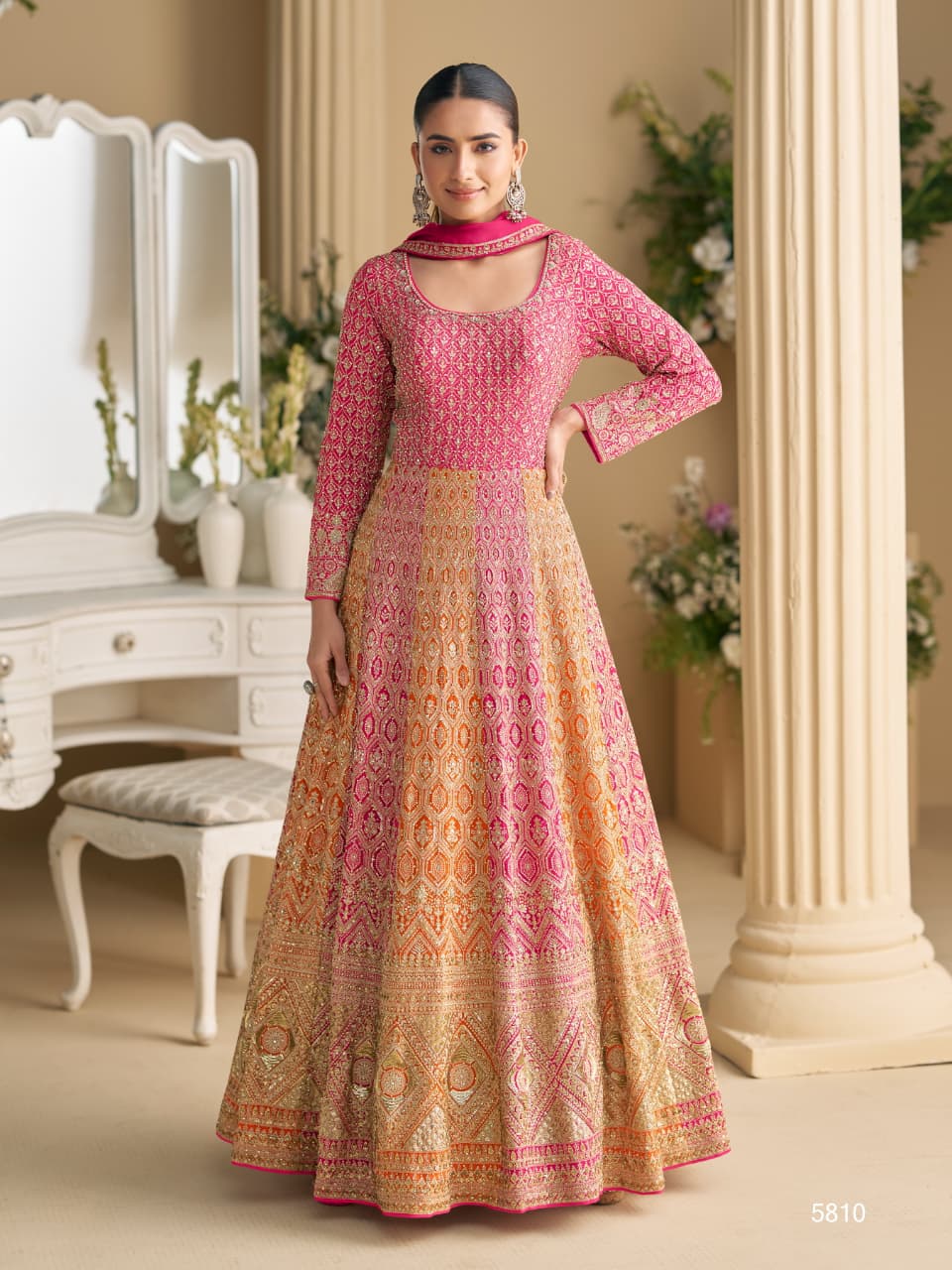 Aarshi Fashions Pink Georgette Wedding Gowns - Distacart