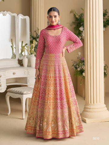 Aarshi Fashions Pink Georgette Wedding Gowns - Distacart