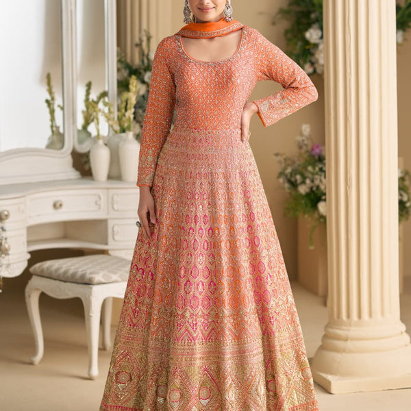 Aarshi Fashions Orange Georgette Wedding Gowns