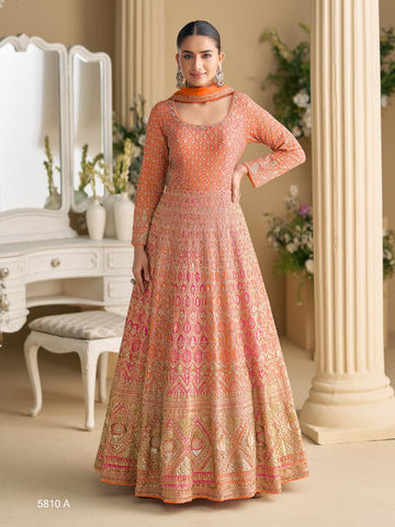 Aarshi Fashions Orange Georgette Wedding Gowns - Distacart