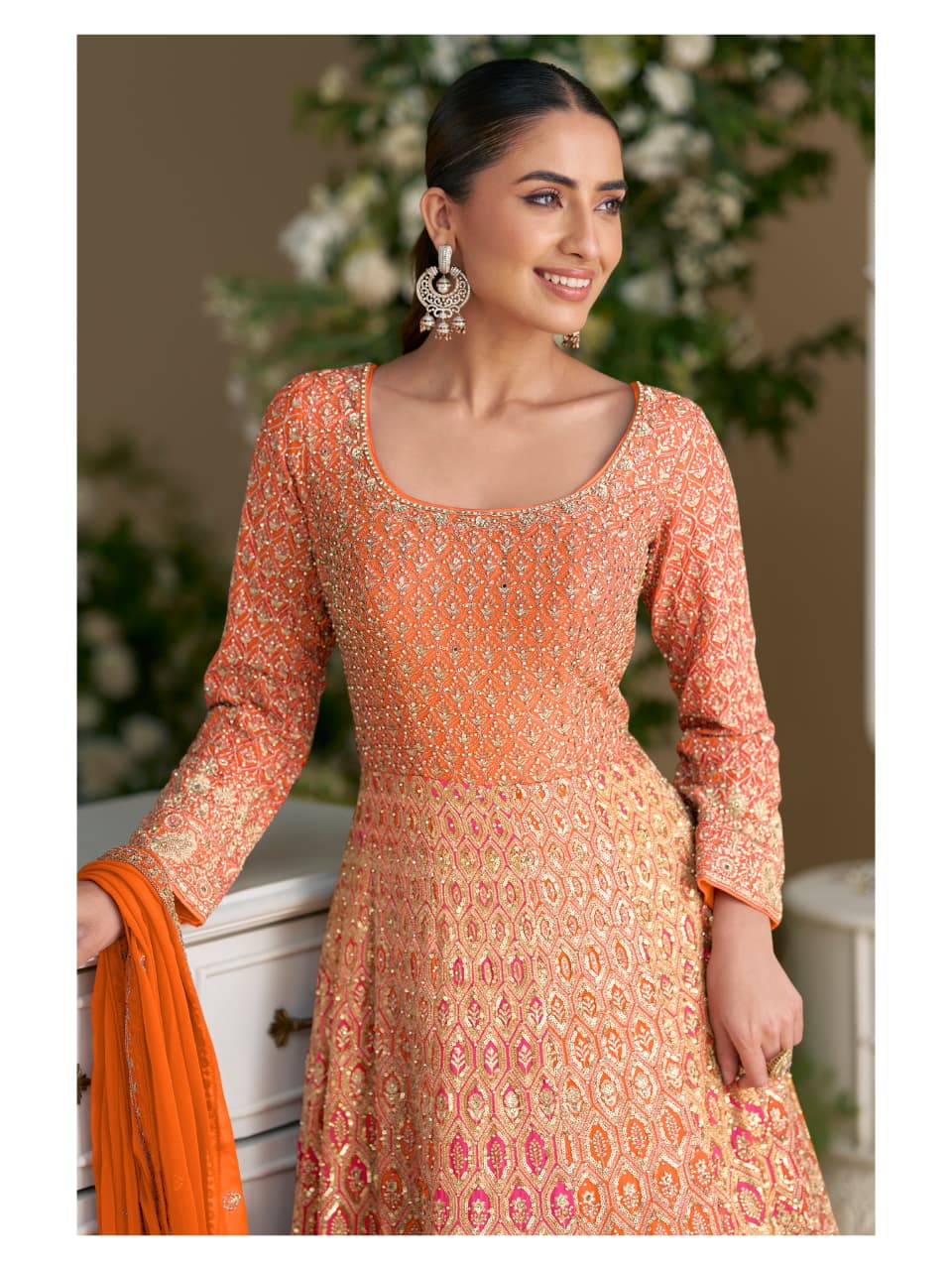 Aarshi Fashions Orange Georgette Wedding Gowns