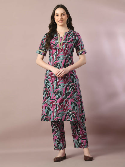 Myshka Women's Multi Printed Cotton Straight Party Kurta Set - Distacart