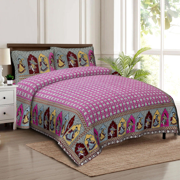 Rudra Bazaar Multicolour 210 TC Cotton Double King Bedsheet With 2 Pillow Covers - Distacart