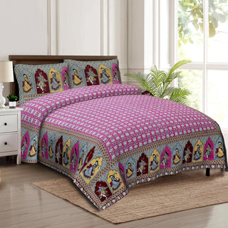 Rudra Bazaar Multicolour 210 TC Cotton Double King Bedsheet With 2 Pillow Covers - Distacart
