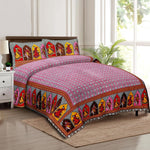 Thumbnail for Rudra Bazaar Multicolour 210 TC Cotton Double King Bedsheet With 2 Pillow Covers