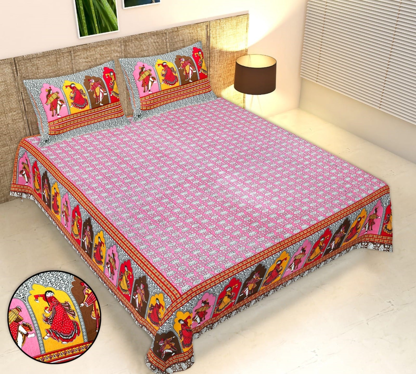 Rudra Bazaar Multicolour 210 TC Cotton Double King Bedsheet With 2 Pillow Covers - Distacart