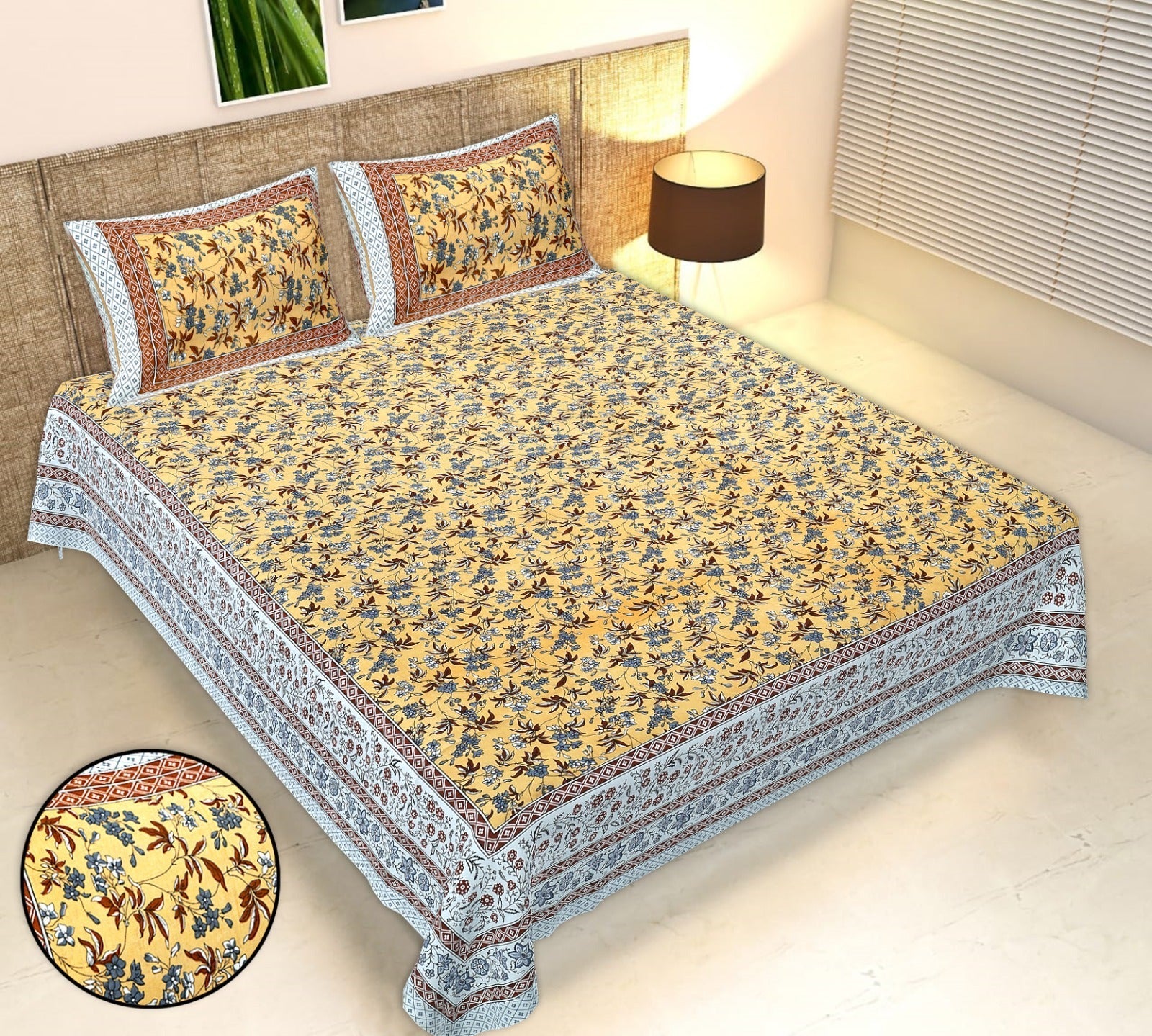 Rudra Bazaar Multicolour 210 TC Cotton Double King Bedsheet With 2 Pillow Covers - Distacart