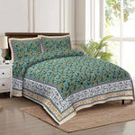 Thumbnail for Rudra Bazaar Multicolour 210 TC Cotton Double King Bedsheet With 2 Pillow Covers