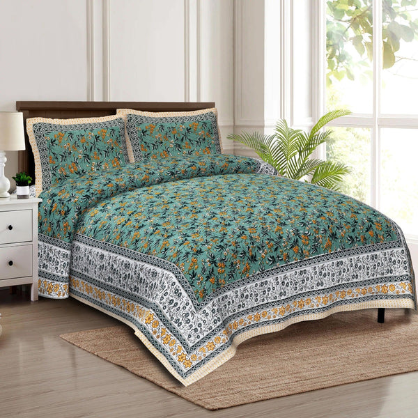 Rudra Bazaar Multicolour 210 TC Cotton Double King Bedsheet With 2 Pillow Covers