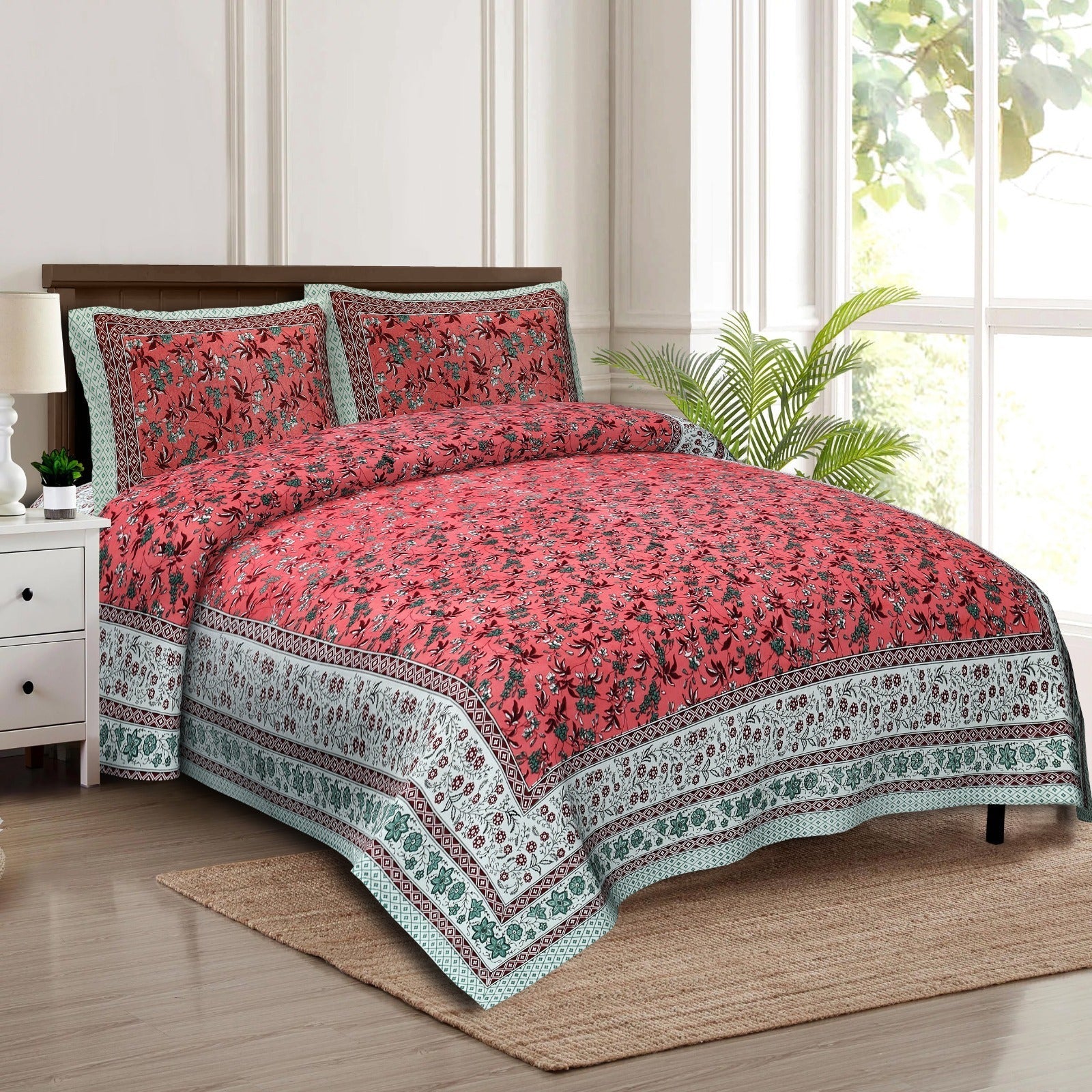 Rudra Bazaar Multicolour 210 TC Cotton Double King Bedsheet With 2 Pillow Covers - Distacart