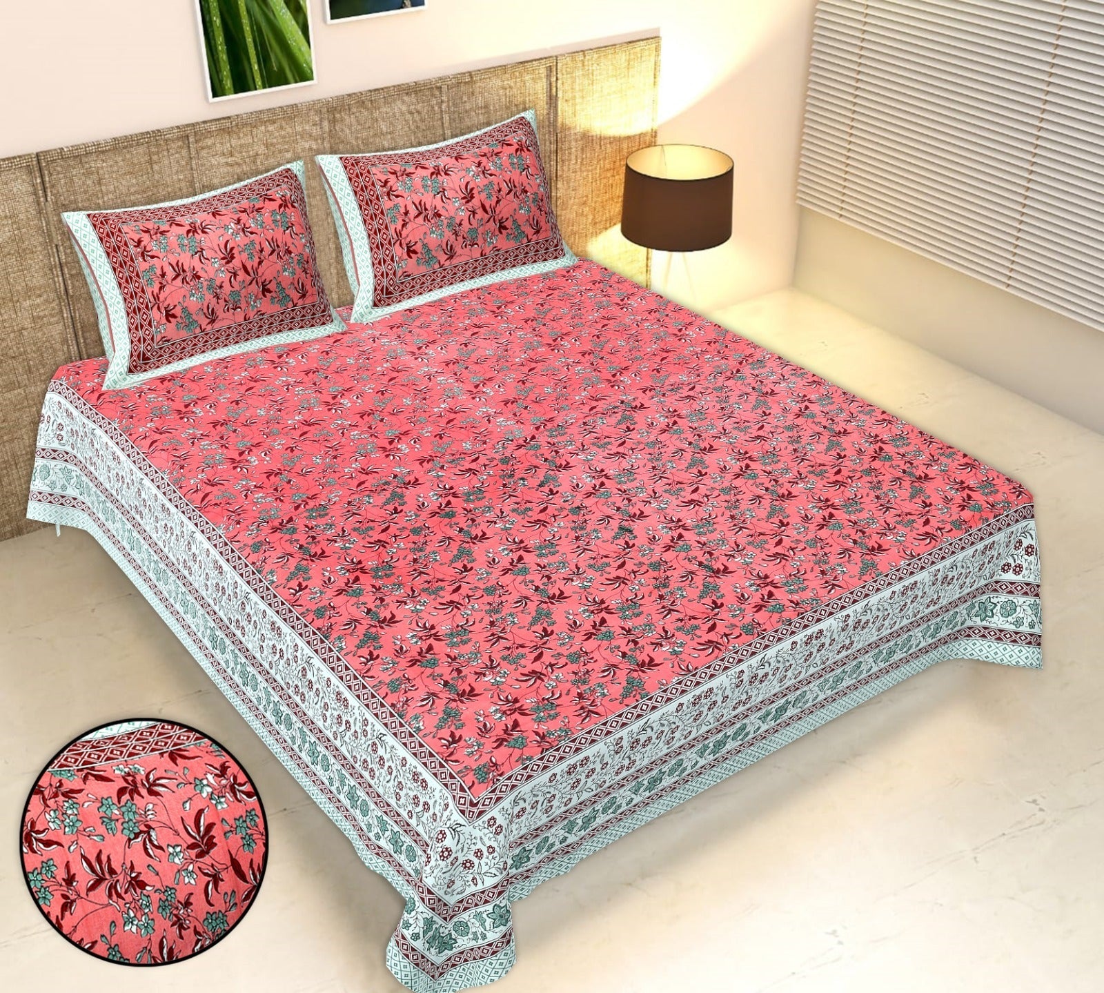 Rudra Bazaar Multicolour 210 TC Cotton Double King Bedsheet With 2 Pillow Covers - Distacart