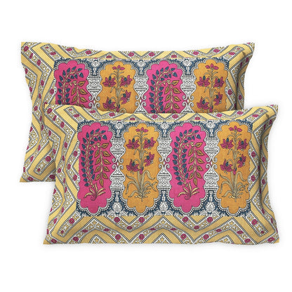 Rudra Bazaar Multicolour 210 TC Cotton Double King Bedsheet With 2 Pillow Covers - Distacart