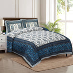 Thumbnail for Rudra Bazaar Multicolour 210 TC Cotton Double King Bedsheet With 2 Pillow Covers
