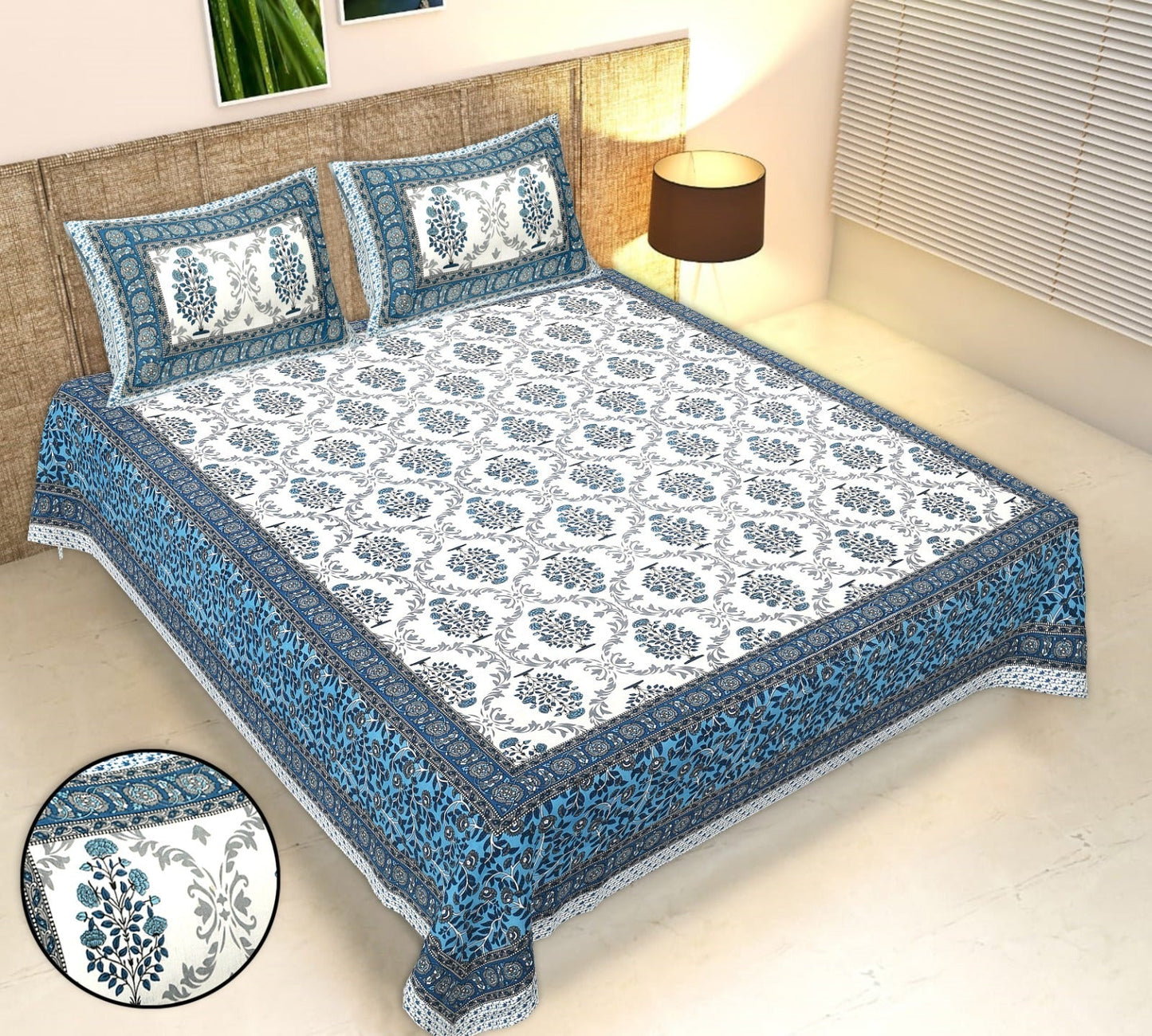 Rudra Bazaar Multicolour 210 TC Cotton Double King Bedsheet With 2 Pillow Covers - Distacart