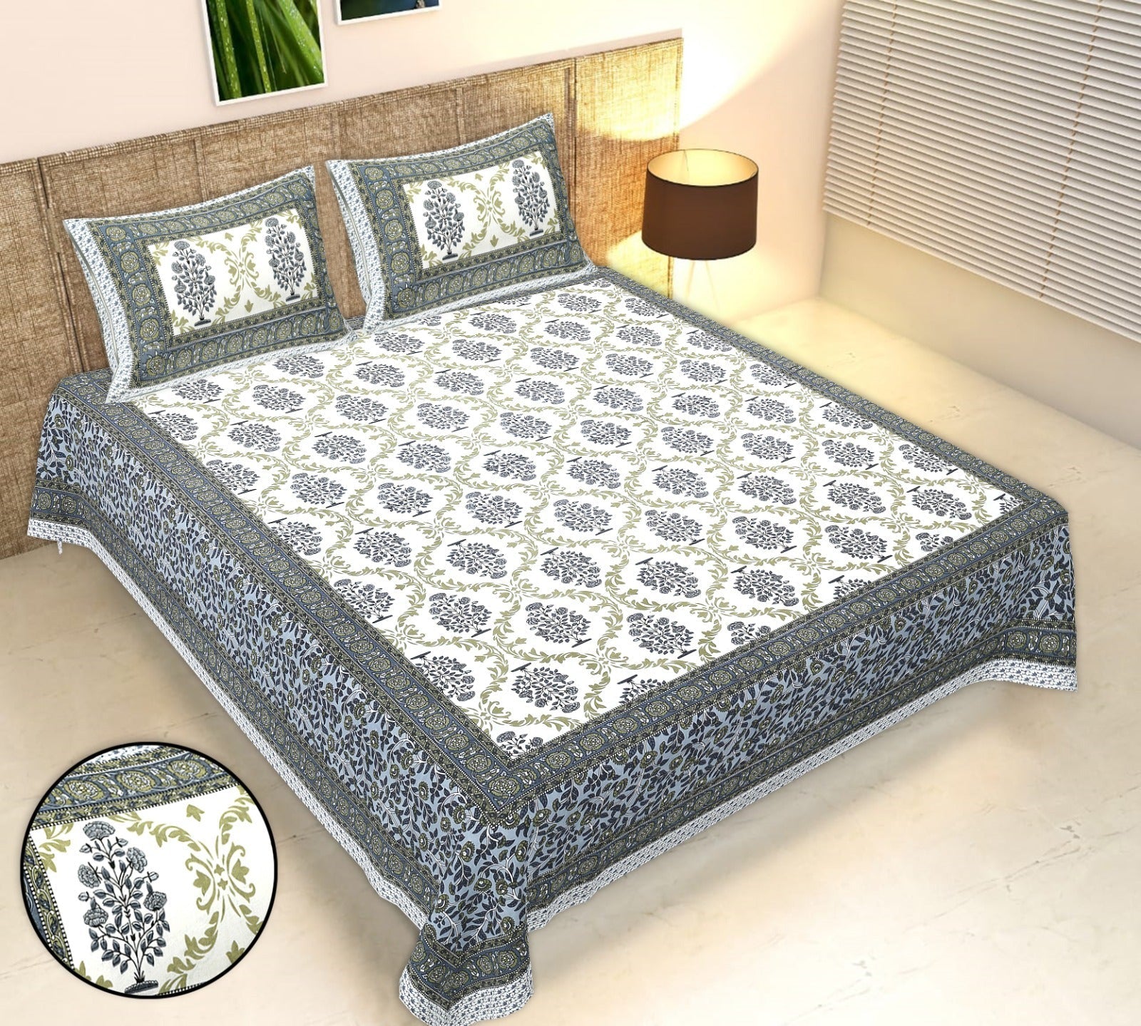 Rudra Bazaar Multicolour 210 TC Cotton Double King Bedsheet With 2 Pillow Covers - Distacart