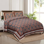 Thumbnail for Rudra Bazaar Multicolour 210 TC Cotton Double King Bedsheet With 2 Pillow Covers