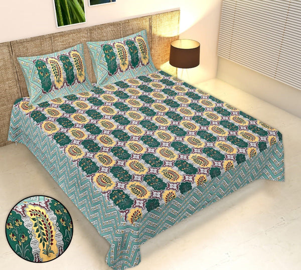 Rudra Bazaar Multicolour 210 TC Cotton Double King Bedsheet With 2 Pillow Covers