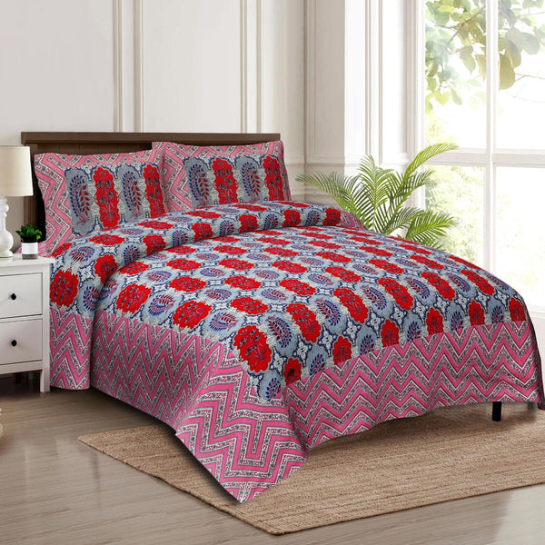 Rudra Bazaar Multicolour 210 TC Cotton Double King Bedsheet With 2 Pillow Covers