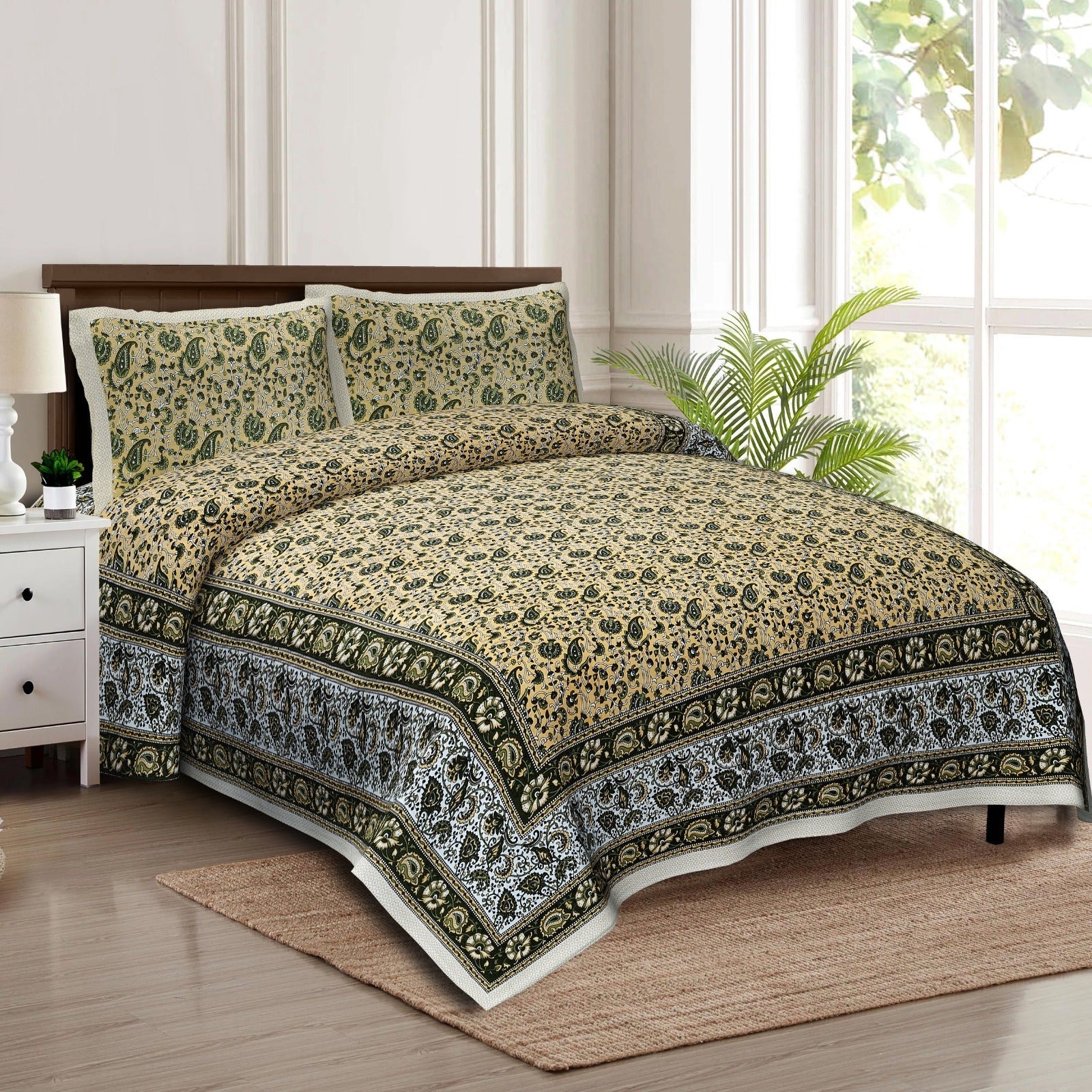 Rudra Bazaar Multicolour 210 TC Cotton Double King Bedsheet With 2 Pillow Covers - Distacart