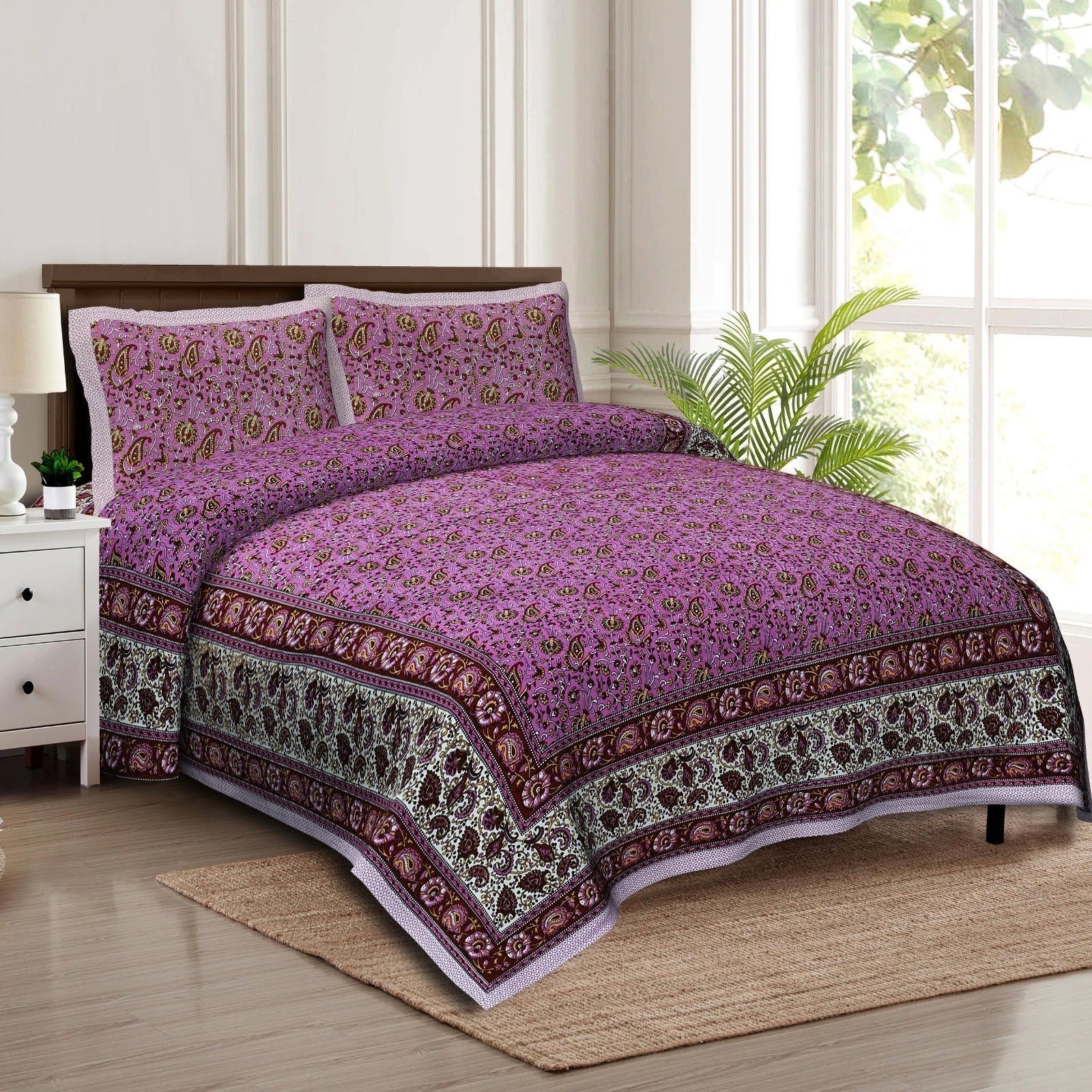 Rudra Bazaar Multicolour 210 TC Cotton Double King Bedsheet With 2 Pillow Covers - Distacart