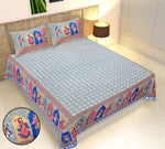 Thumbnail for Rudra Bazaar Multicolour 210 TC Cotton Double King Bedsheet With 2 Pillow Covers