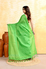 Thumbnail for Piyari Fashion Women's Green Embellished Cotton Blend Zari Check Handloom Saree - Distacart