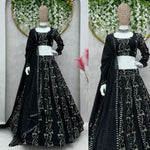Thumbnail for Preksha Creation Black Foux Georgette With Thread With Sequence Women Lehenga Choli - Distacart
