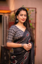 Thumbnail for Black Silk Blend Ethnic Motifs Saree with Unstitched Blouse - A2M
