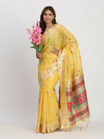 Thumbnail for Astita Linen Cotton Yellow Saree