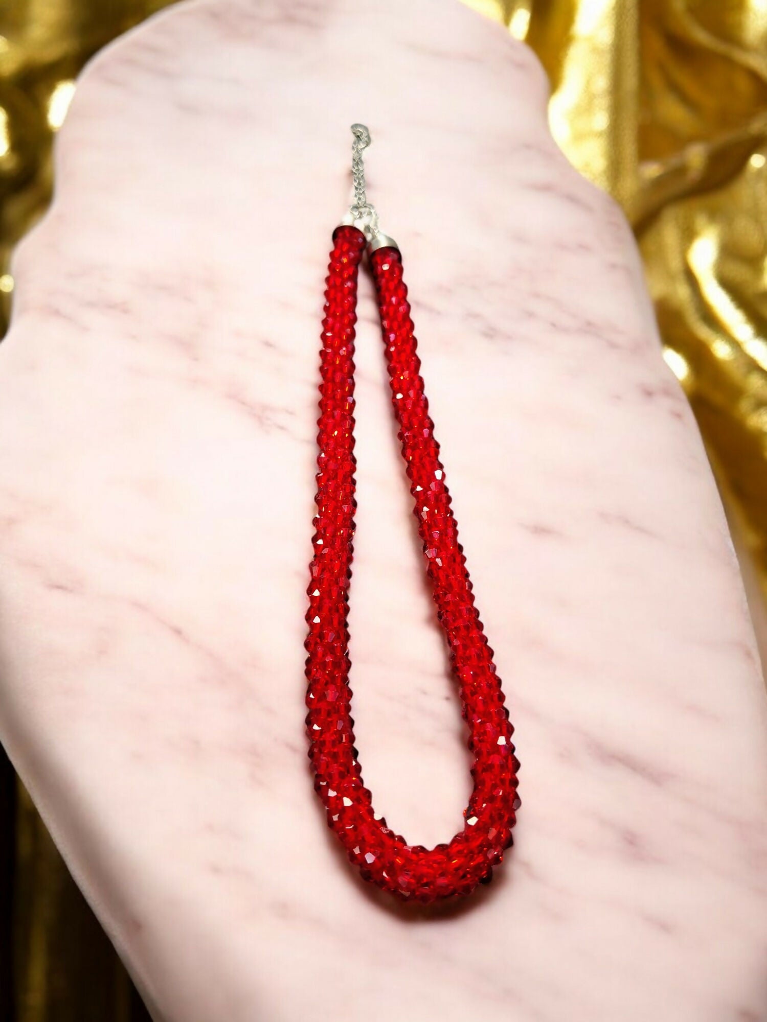Inhanns Noor-E-Jalwa – Handmade Crystal Bead Necklace -Adjustable - Red Only Necklace - Distacart