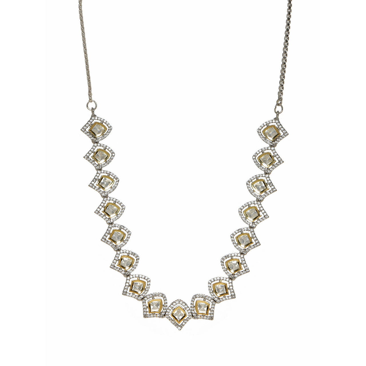 Silver Kundan and American Diamond Neckpiece (Silver) - Ruby Raang - Distacart