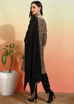 Thumbnail for Malishka Women's Black Crepe Printed Straight Kurta Pant With Dupatta - Black & White - Distacart