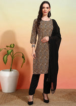 Thumbnail for Malishka Women's Black Crepe Printed Straight Kurta Pant With Dupatta - Black & White - Distacart