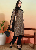 Thumbnail for Malishka Women's Black Crepe Printed Straight Kurta Pant With Dupatta - Black & White - Distacart